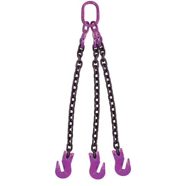 3/4" x 12' - 3 Leg Chain Sling w/ Grab Hooks - Grade 100